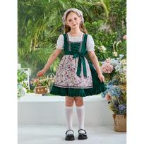 Girls Traditional Dress Oktoberfest Costume Country Style Apron Dress with Headscarf and Puff Sleeve Shirt for Kids 140 žalia