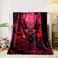 Fiery demonic figure with red glowing eyes, horns, and swirling flames. for all seasons blanket lunch break throw gift 80cm x 120cm