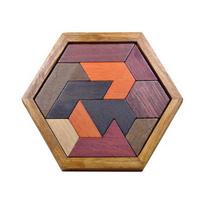 Vaikų medinis dėlionės žaislas šešiakampis geometrinis lavinamieji žaislai protinio tobulėjimo Tangram dėlionės lenta įvairiaspalvis