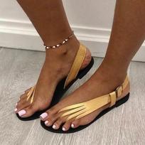 Nauja vasara Nauji moteriški plokšti sandalai, šlepetės, petnešėlės, plokščios šoninės tuščiavidurės madingos basutės paplūdimio batai Zapatillas Mujer 37 auksas