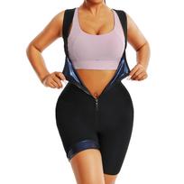 Sweat Sauna Suits For Women Polymer Zipper Sauna Shorts Waist Trainer Shirts Full Body Shaper Heat Trapping Shapewear Workout Tank Tops S mėlyna