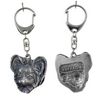 Papillon, Continental Toy Spaniel, Butterfly dog ​​- Sidabruotas raktų pakabukas su šunimi, rankinės papuošimas, prekės ženklo Art-Dog kuprinės pakabukas sidabras