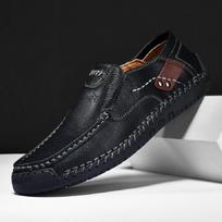 Men's Shoes Outdoor Casual Shoes One-pedal Flat-soled Handmade Leather Shoes Spring Low-top Large-size Loafer Cowhide Surface 48 juoda