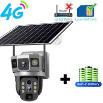 3 Lens 4G SIM Solar Camera 12MP Built in Battery Solar Power Waterproof Outdoor 6K Night Vision Smart Home Security Protection 4G camera