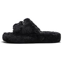 Li Ning Fluffy Comfortable Warm Trendy Versatile Casual Non-Slip Slide Sandals Unisex Footwear Black AZST023-1 42⅓