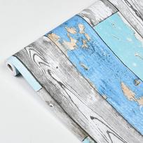 Blue Distressed Wood Peel and Stick Wallpaper Self Adhesive Vinyl Film Wood Grain Wallpaper for Furniture Cabinet Countertop 1mx45cm