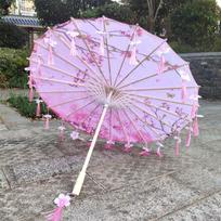 1PC Umbrella 70/82CM Oil Paper for Women Girl Performance Photo Props Antique Umbrella Parasol Satin Cloth Tassel 82CM
