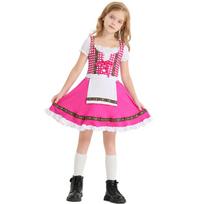 Vaikų vokiškas Oktoberfest kostiumas Bavarietiškas Dirndl Mergina su alumi Mergaitė languota suknelė Tradicinis nacionalinis pasirodymas Cosplay kostiumas XS rožinė