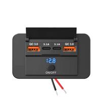 108W 12V RV USB lizdo skydelis, dvigubi QC3.0 ir dvigubi PD3.0 greito įkrovimo lizdai su jungikliu ir LED voltmetru, skirtas valčiai, keturračiui, motociklui