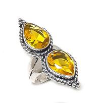 Natural Citrine Gemstone Handmade 925 Sterling Silver Jewelry Ring Size 6.5 ETC-13960
