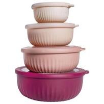 4 pieces/set Food Grade Wide-Mouth Mixing Bowl Set Plastic Sealed Snack Container Stacking With Visible Lid Crisper Picnic 400-780-1400-2200ml rožinė