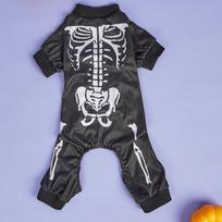 Halloween Dog Skeleton Jumpsuit, Black Pet Onesie with White Bone Print, Small Dogs Cat Pet Clothes for Halloween Dress Up Party S juoda