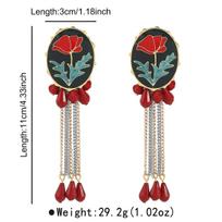 Vintage Hong Kong Style Multi Layer Tassel Oil Drip Floral Earrings Women Exaggerated Personality Elegant Ear Jewelry raudona