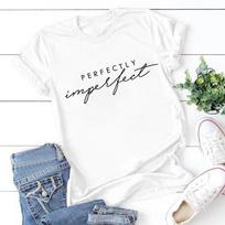 Unisex Womens Fashion Casual Perfectly Imperfect Letter Printed Funny Short Sleeves T Shirt Tops S