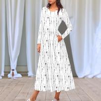 Women's  Floral,Gradient Print Midi Boho Dress Casual Long Sleeve Flowy Smocked Dresses With Pocket  Holiday Dresses for Women XXL balta