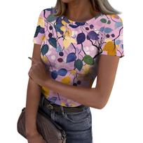 Ladies Slim Bottom T-shirt Fashion Casual   Round Neck Pullover Short Sleeve Top XL