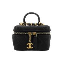 Chanel Auksinė Sagtis Vienspalvė Madinga Odinė Grandinėlė Deimantų Raštas Lychee Grūdo Oda Dėžutė Rankinė Per Petį Maža Moteriška Juoda Basic+Dust Bag juoda