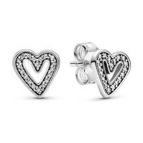 Pandora Blizgantys rankų darbo širdelės 925 sidabro auskarai Moteriški auskarai 298685C01 Default Packaging,Silver