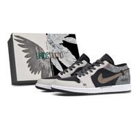 Jordan Air Jordan 1 Low top Vintage Basketball Shoes Men's Black Gray 553558-172(Team845-Box) 36.5