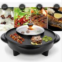 Korean Style Multi-functional Electric Grill & Shabu-Shabu Pot: Non-stick Griddle & Hot Pot Combination 34CM black