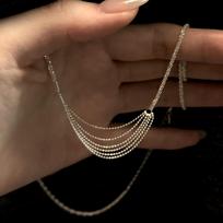 Sparkling Milky Way, Multi Layer Sparkling Beads, Tassel Necklace, Unique Design, Sparkling Clavicular Chain for Women 40CM sidabras