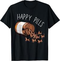 Happy Pills German Shepherd Dog Lovers Graphic Print TShirt Casual Wear Cotton Tee S įvairiaspalvis