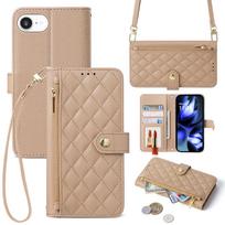 iPhone16e French Style Wallet Case: Card Slot, Zipper, Shoulder & Hand Straps, Crossbody Leather iPhone 17 Pro Max chaki