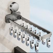 Folding Suction Cup Clothes Drying Rack 14 Clips for Drying Underwear Socks No Drilling Wall-mounted