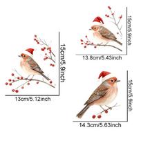 3PCS Three Christmas Birds Perched on Berry Branch Window Glass Stickers Funny for Bedroom Living Room Wall Festival Home Decor