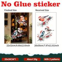 1Set Christmas Hat Red Berry Branches Bird Static Stickers for Living Room and Bedroom Glass Doors and Windows Home Decoration (as the picture,as picture)