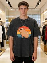 Fashion Christmas Cartoon Print Cotton t Shirt Unisex Retro Washed Blend Short Sleeve Casual Sportswear Tee S