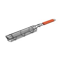 Outdoor Wooden Handle Barbecue Basket for Grilling Meat and Vegetables Stainless Steel BBQ Grid for Camping and Picnic Charcoal Sausage Holder One Size