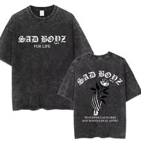 Hot Singer Junior H Sad Boyz Vintage Washed T Shirt Mens Hip Hop Fashion Tshirt Men Women Casual Oversized Tshirts Streetwear S