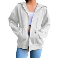 Women's Casual Oversized Zip-Up Hoodie Soft Pink Sweatshirt with Pockets and Hood, Comfortable and Stylish L smėlis