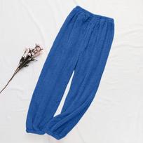 Women’s High Waist Plush Fleece Lounge Pants Elastic Waistband Full Length Relaxed Fit Soft Trousers for Home Wear L tamsiai mėlyna spalva