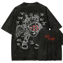 Classic Retro Shooting Game Bioshock Peripherals Graphic Print Tshirt Men Women New Harajuku Wind Tee Vintage Washed Cotton Top S