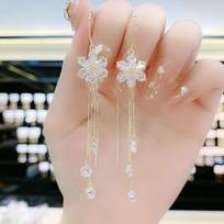 Luxury Crystal Zircon Flower Tassel Drop Earrings for Women Korean Shiny Rhinestone Long Earring Girl Wedding Party Jewelry Gift