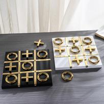 Nordic Luxury Chess & Checkers Ornament - High-End Metal Home Decor Craft balta