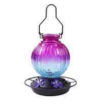Glass Hummingbird Feeder with Metal Base and Perch Ring Durable Hanging Bird Feeder Suitable for Outdoor Use Garden Patio Deck One Size violetinė