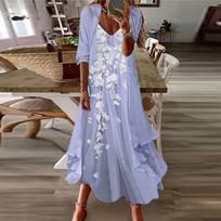 Women's Summer Fashion Two Piece Dress Set V Neck Floral Print Maxi Dress Lightweight Comfortable Fit XXL