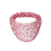 Face Wash Pearls Fashion Design Make up Organza Headband Women Hair Accessories Wide Side Hairband Korean Style Hair Wear rožinė