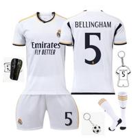 Kids Real Madrid Bellingham Soccer Jersey Set - White Polyester Training Uniform 110-120 CM balta
