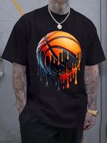 Men's Graphic T-Shirt - Stretchy Crew Neck Tee with Melting Basketball Design, Streetwear Shirt for Basketball Fans S įvairiaspalvis