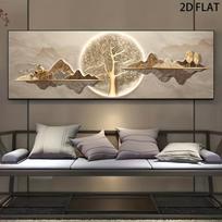 One high-end Nordic modern minimalist style decorative painting, featuring a golden moon background, animal and mountain scenery (as the picture,50x100cm No Frame)