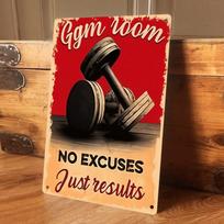 1 piece of retro gym dumbbell tinplate wall hanging, inspirational slogan home decoration wall painting, sports-themed wall deco (as the picture,20x30cm)
