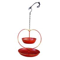 Metal Hanging Bird Feeder Heart Shaped Dual Tray Outdoor Garden Decoration for Wild Birds Squirrel Resistant Design for Yard Patio Balcony Use One Size raudona