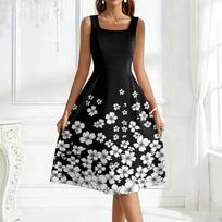 Sleeveless Square Neck Floral Print Midi Dress for Women Casual A Line Summer Sundress Lightweight Soft Fabric L juoda