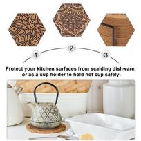 1 Of 12Pcs Creative Nordic Mandala Design Round Shape Wooden Coasters With Rack žalia