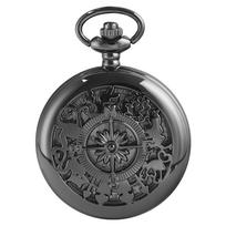 Retro Popular Black Pocket Watch Ornate Hollow Compass Constellation Quartz Pendant Necklace Watch for Collection CF1804 pilka