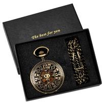 PJX1776 NEW Punk Vintage Men Mechanical Pocket Watch Arabic Numerals Hollow Poker Pattern Half Hunter Bronze Pocket Clock Gift